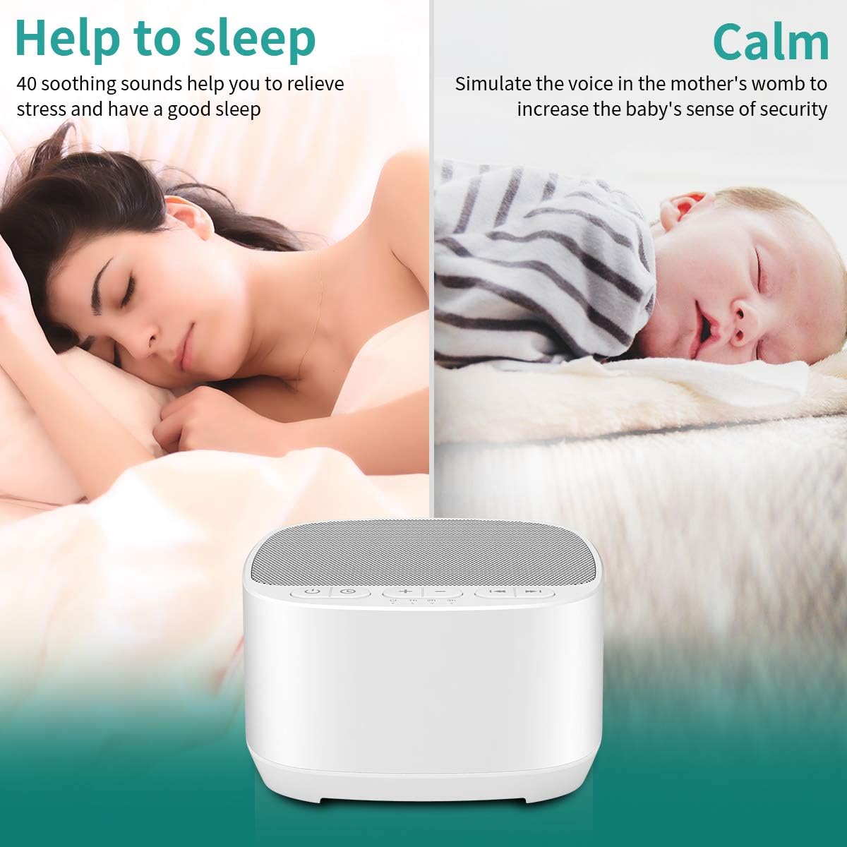 Magicteam Sleep Sound White Noise Machine with 40 Natural Soothing Sounds and Memory Function 32 Levels of Volume Powered by AC or USB and Sleep Timer Sound Therapy for Baby Kids Adults (B-White) - Image 7