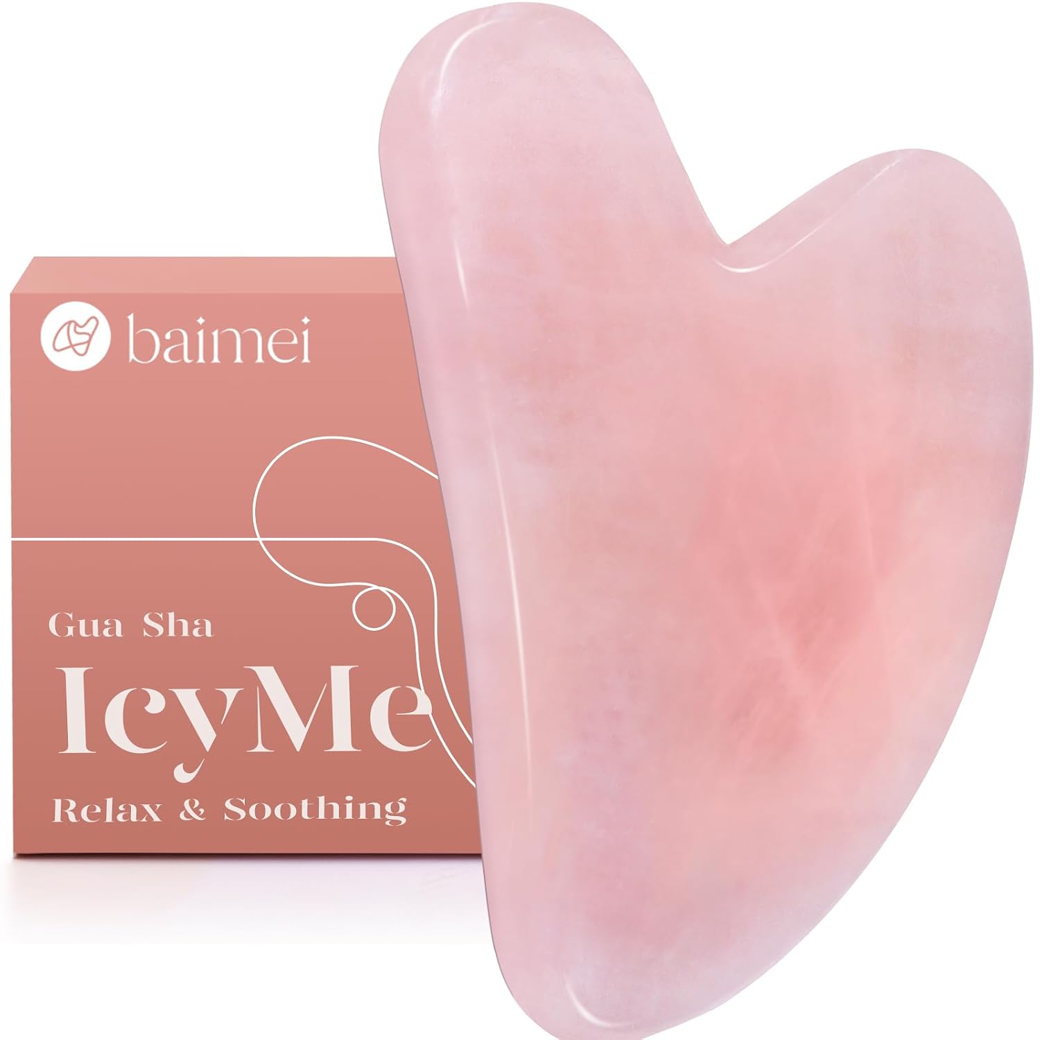 BAIMEI IcyMe Natural Rose Quartz Gua Sha Facial Sculpt Massage Tool-Pink | Guasha Tool for Face with Smooth Cool Texture & Ergonomic Design – Sculpt, Lift & Relieve Tension, Ideal Spa Gifts for Women