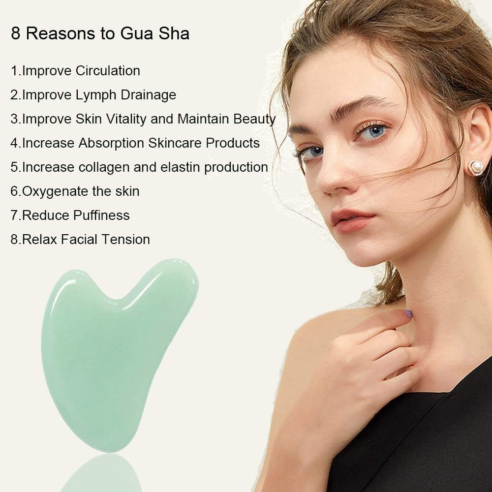 Gua Sha, Jade Stone Gua Sha Massage Tool, Guasha Tool for Face and Body Skin Massage. Gua Sha Set for Toxins Prevents Wrinkles for SPA Acupuncture, Therapy Trigger Point Treatment. - Image 2