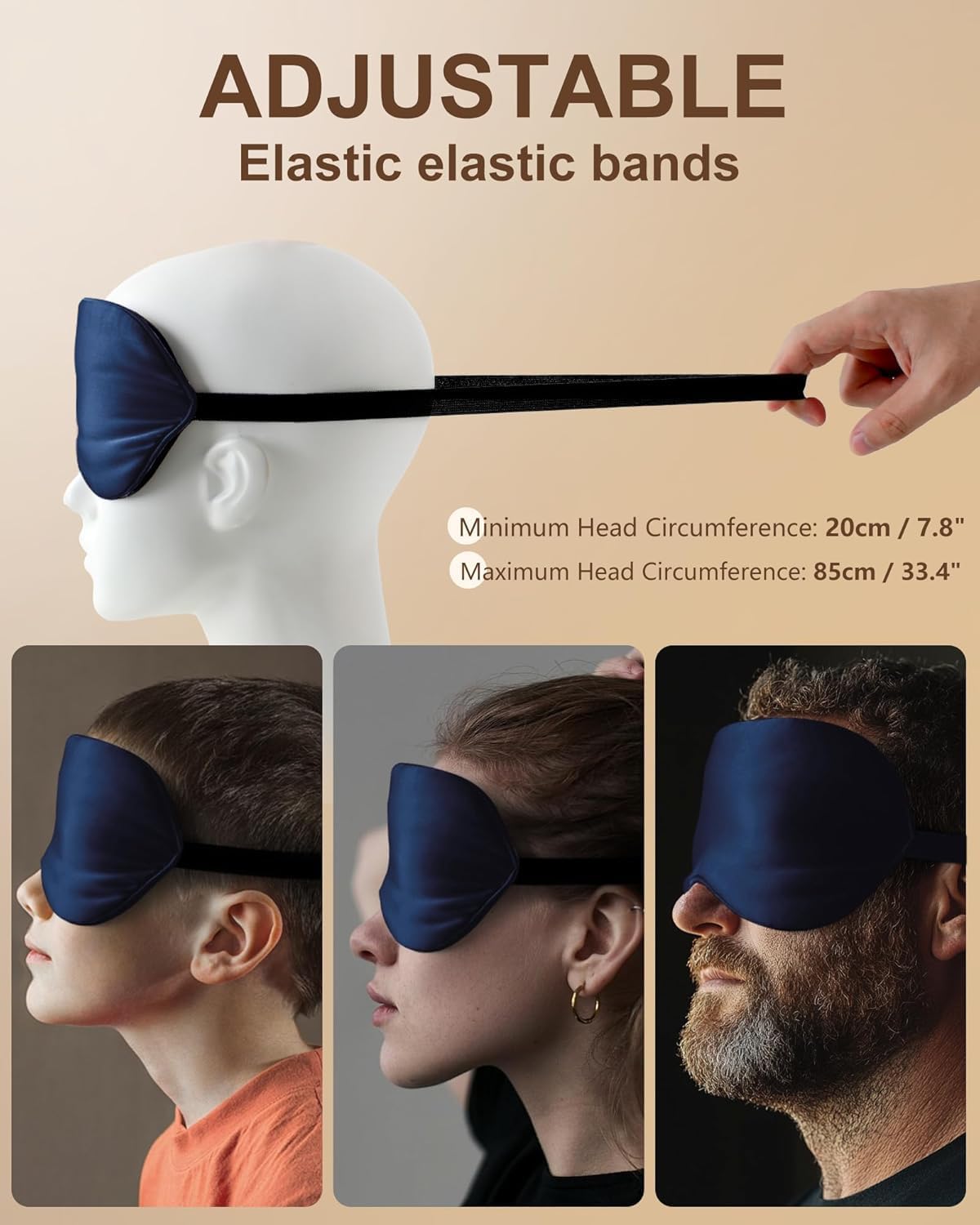 Silk Eye Mask for Sleeping - Soft Breathable Organic Natural Mulberry Silk Fabric Blackout Sleep Mask with Adjustable Straps No Pressure Eye Mask for Travel Essentials Gifts (Navy Blue) - Image 6