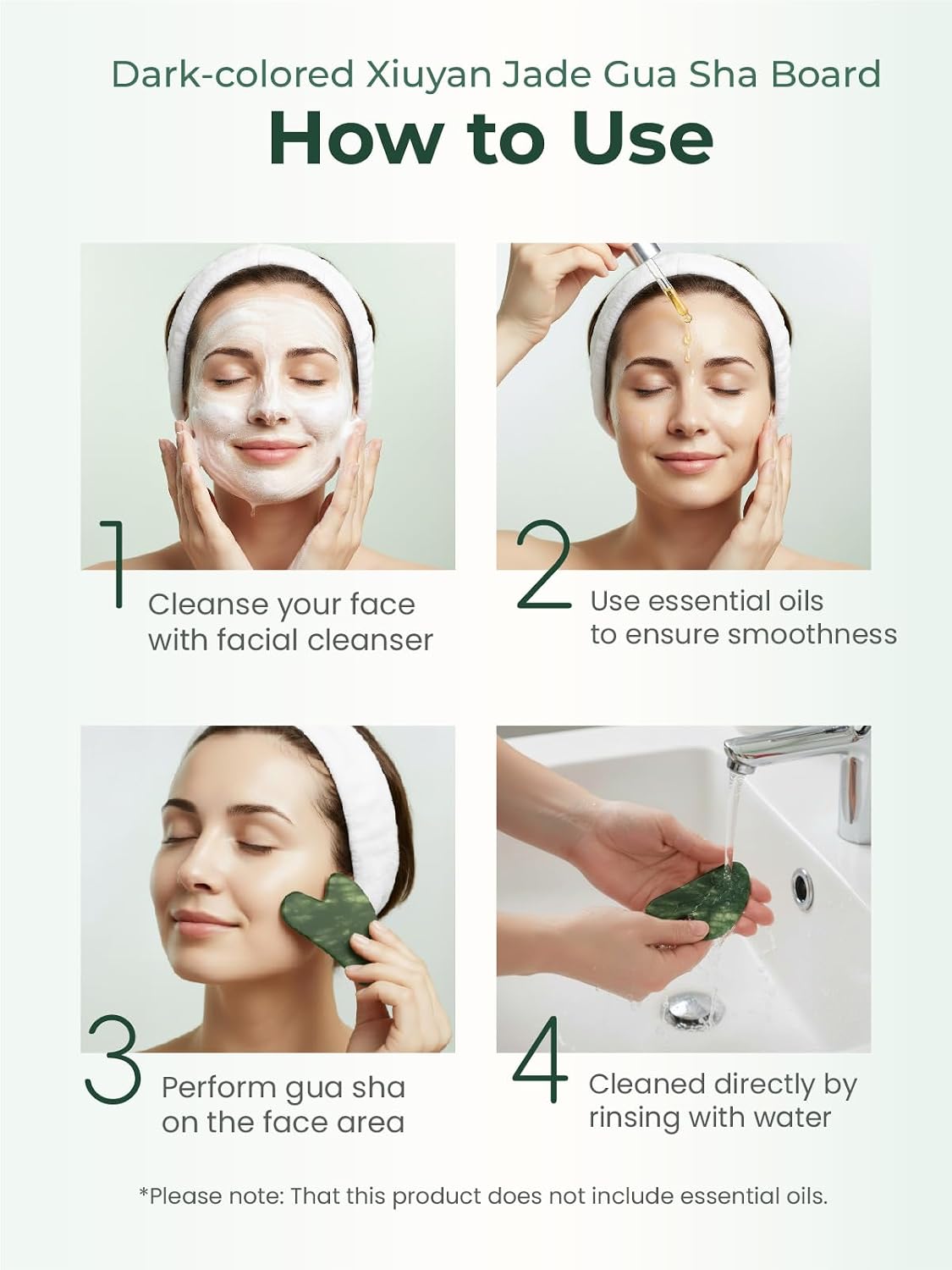 Gua Sha Facial Tools, Natural Jade Stone Guasha Tool for Face Acupuncture Therapy Trigger Point Treatment, Gua Sha Scraping Massage Tool (Green) - Image 5