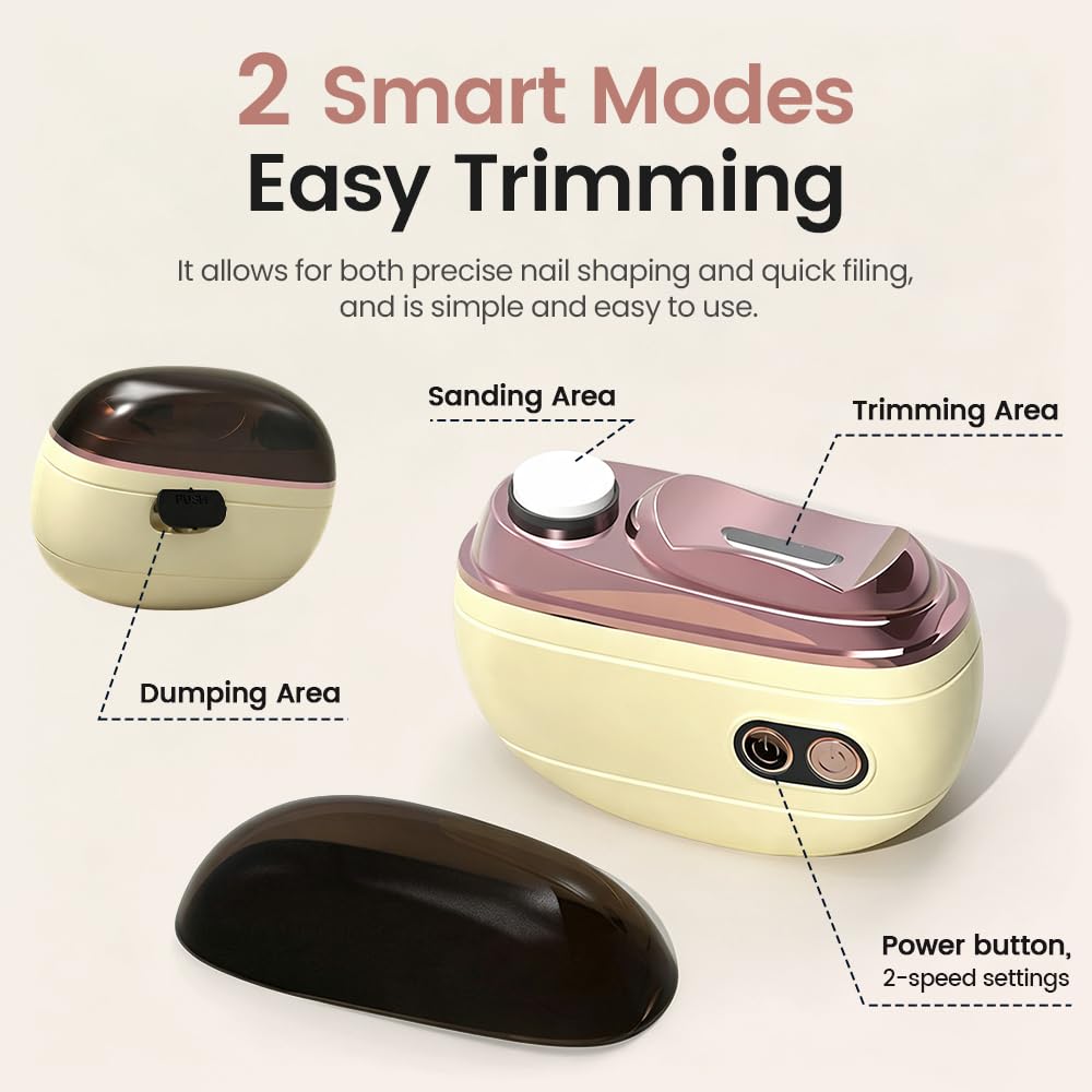 2-in-1 Smart Electric Nail Clipper & Polisher, Rechargeable Automatic Nail Clipper, Automatic Nail Trimmer with Debris Container and LED Light, Nail Grinder for Adults and Seniors, Purple, 1PCS - Image 3