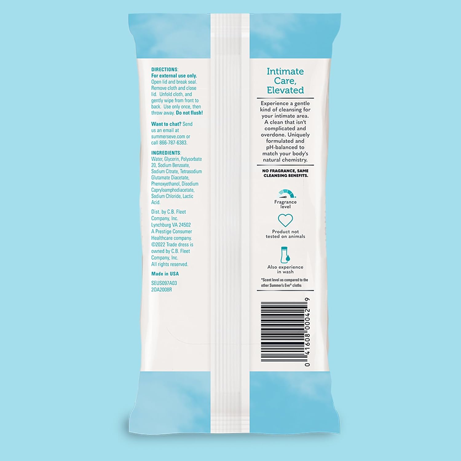 Summer's Eve Fragrance-Free Feminine Wipes, Gentle pH-Balanced Micellar Water Based Formula Helps Control Vaginal Odor, Resealable Pack, 32 Wipes - Image 7