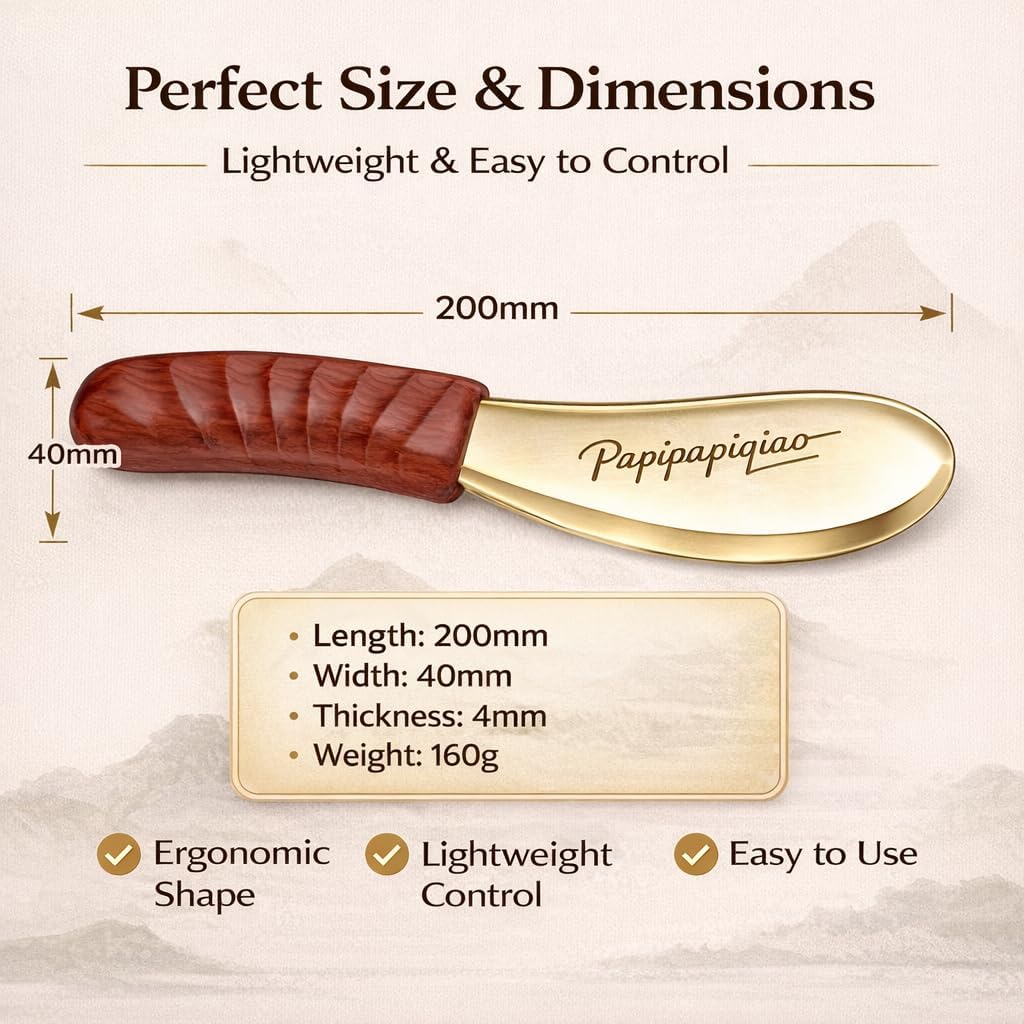 Copper Brass Gua Sha Muscle Scraper Tool with Wooden Handle – H62 Brass IASTM Soft Tissue Massage Tool for Fascia Release & Scar Tissue Relief – Deep Tissue Scraping Tool for Back & Body - Image 5