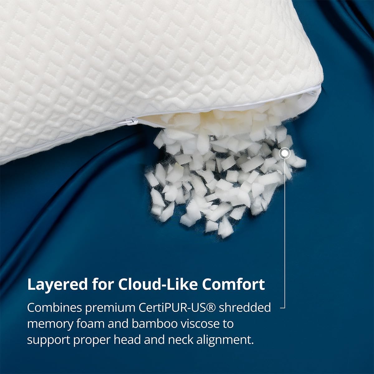 Cosy House Collection Luxury Rayon Derived from Bamboo Memory Foam Pillow | Adjustable & Removable Fill - Cool & Breathable Cover with Zipper for Side, Back, & Stomach Sleepers (Queen) - Image 5