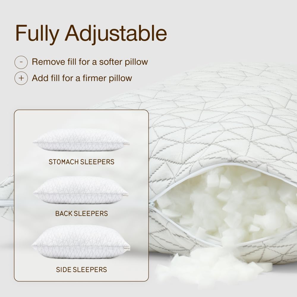 Coop Home Goods Original Adjustable Pillow, Queen Size Bed Pillows for Sleeping, Cross Cut Memory Foam Pillows - Medium Firm Back, Stomach and Side Sleeper Pillow, CertiPUR-US/GREENGUARD Gold - Image 2