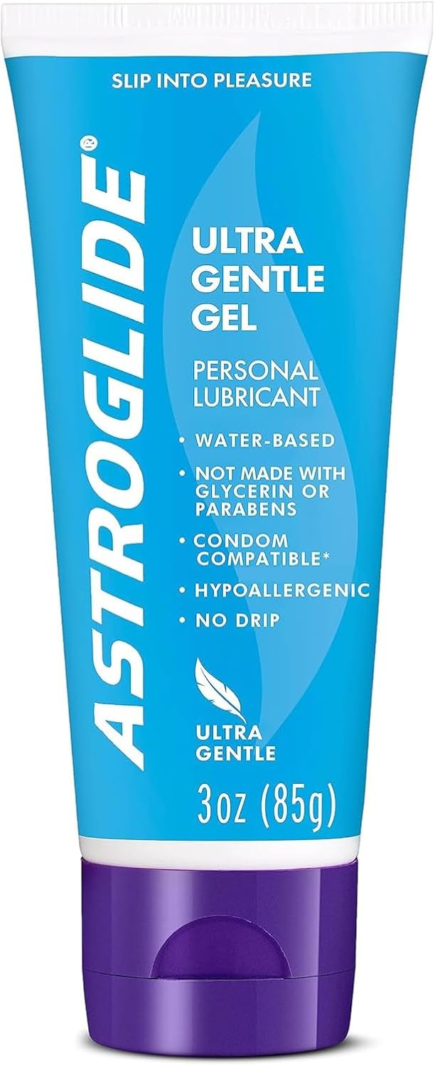 ASTROGLIDE Ultra Gentle Gel Lube, Hypoallergenic, 3 Fl Oz, Travel Size | Water-based ultra gentle hypoallergenic gel without glycerin or parabens. Thicker formula safe for toys and latex condoms.