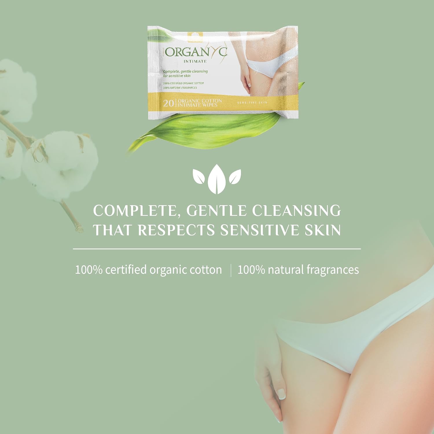 Organyc - Made with Organic Cotton Intimate Wet Wipes For Sensitive Skin, pH Balanced, No Parabens, Alcohol, or Chlorine, 20 Count (Pack of 1) - Image 3