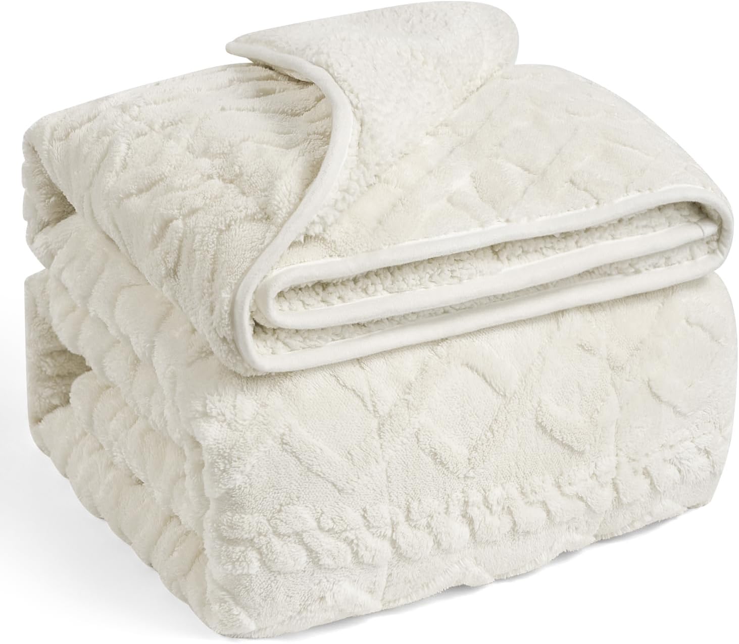 Weighted Blanket for Adults Twin Size 15 lbs 48" x 72" Cream White | Boost Sleep Quality, Relax Body & Mind, Dual Sided Soft Fuzzy Heavy Throw Blankets, Jacquard Knitted, Chunky Warm Fluffy