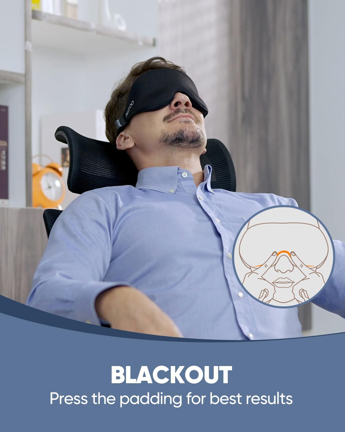 MZOO Luxury Sleep Mask for Women Men Patented Light Blocking Design | Zero Eye Pressure, 3D Contoured Sleeping Mask for Side Sleeper, Breathable, Adjustable, for Travel, Black - Image 4