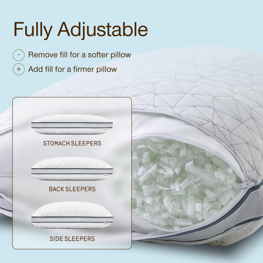Coop Home Goods Eden Bed Pillow Queen Size for Sleeping on Back, Stomach and Side Sleeper- Medium Soft Memory Foam Cooling Gel - CertiPUR-US/GREENGUARD Gold - Image 2