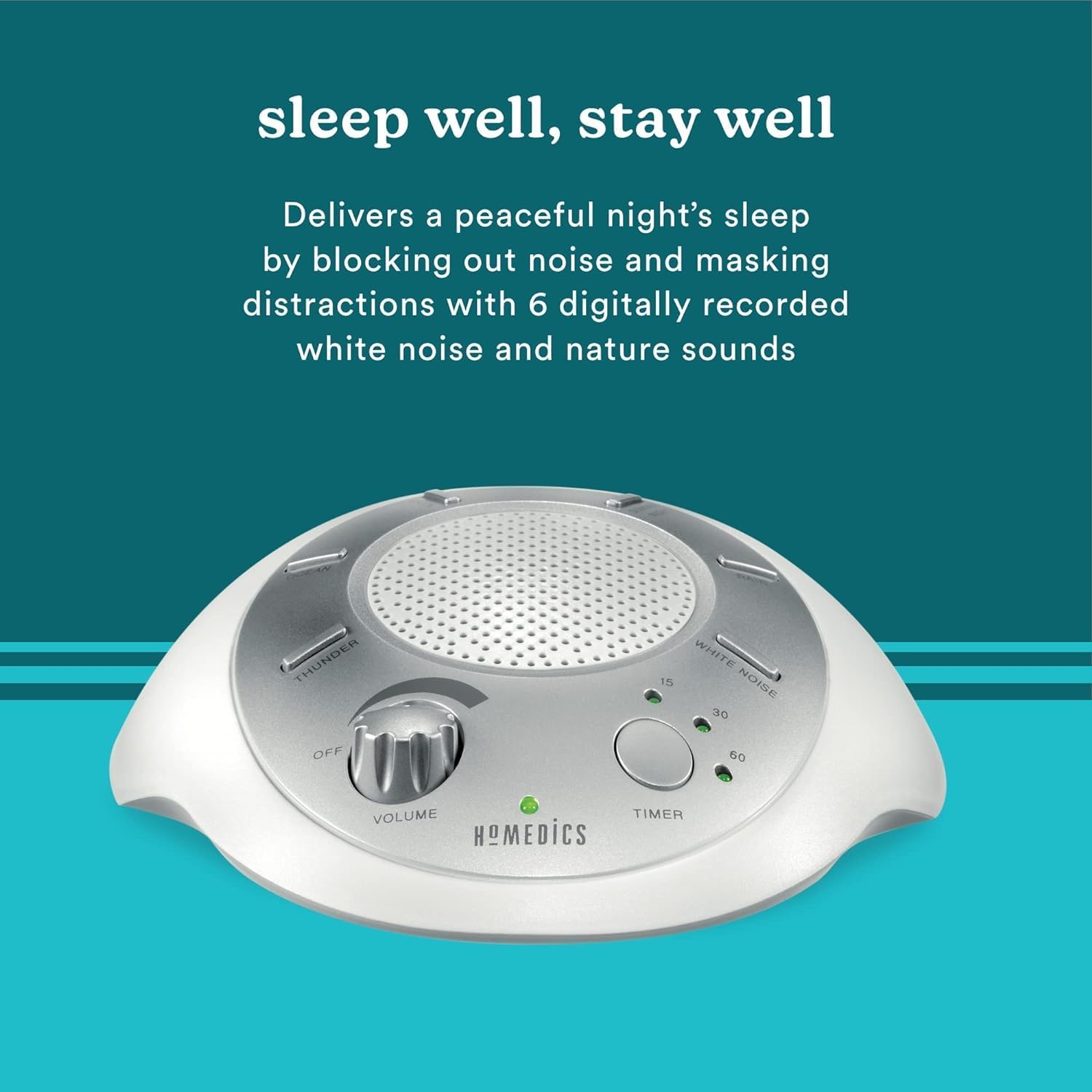 Homedics SoundSleep White Noise Sound Machine, Silver | Small Travel Size with 6 Relaxing Nature Sounds, Portable Therapy for Home, Office, Nursery, Auto-Off Timer - Image 4