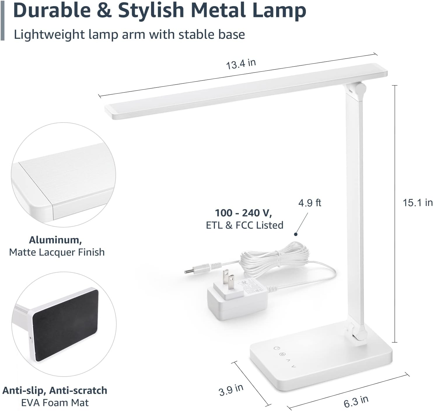 Lepro LED Desk Lamp 9.5W 800lm, Metal Desk Light for Home Office, White | 5 Colors 5 Brightness, Dimmable Task Light, Eye Caring, Home Office Desktop Lamp for Reading, Crafting, Sewing, Puzzle, Nail - Image 4