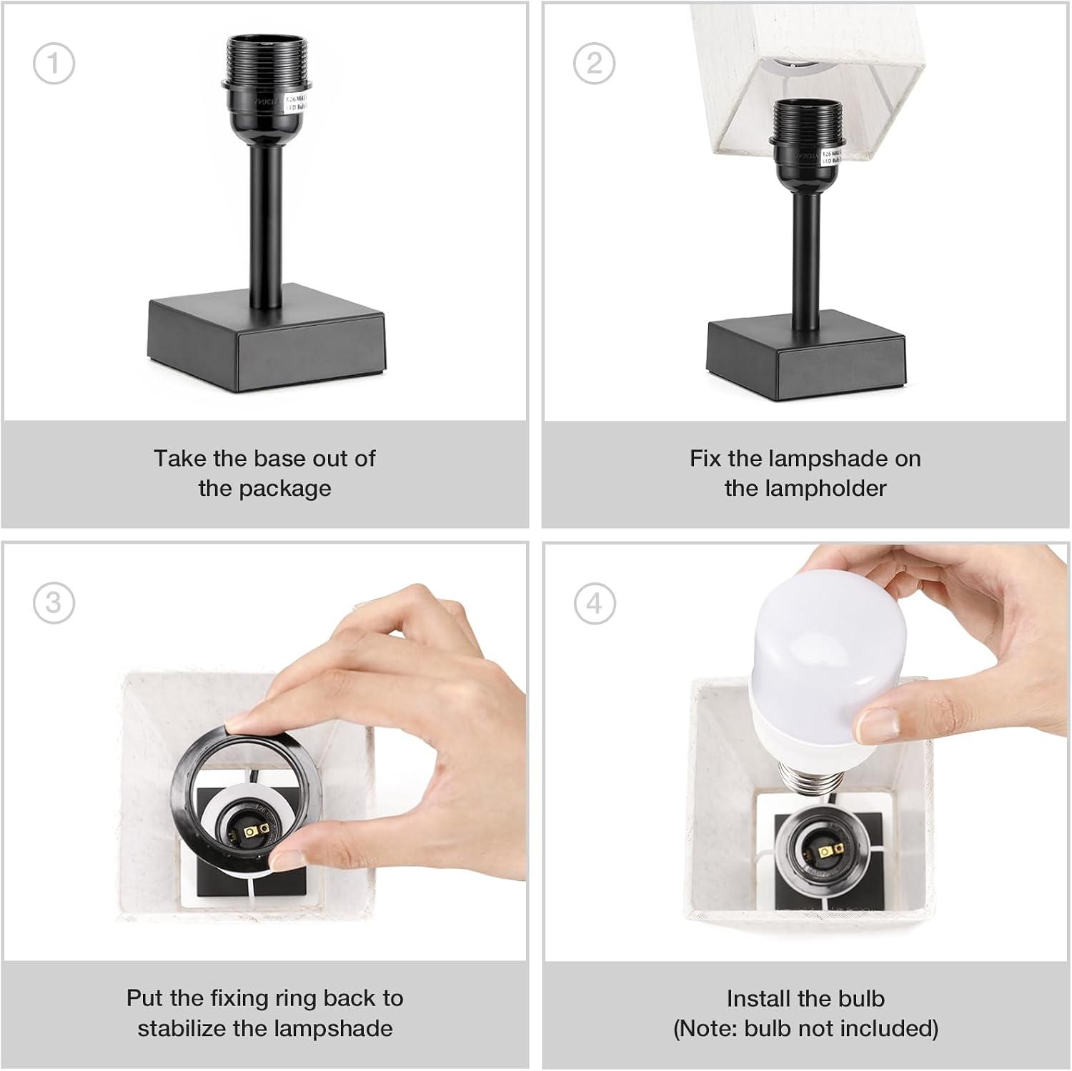 aooshine Small Bedside Table Lamp for Bedroom - Square Cream Fabric Shade | Inline Rocker Switch, Corded Electric, Bulb Not Included, 12.8" Mini Table Lamp for Nightstand, Desk, Dorm, Office - Image 8