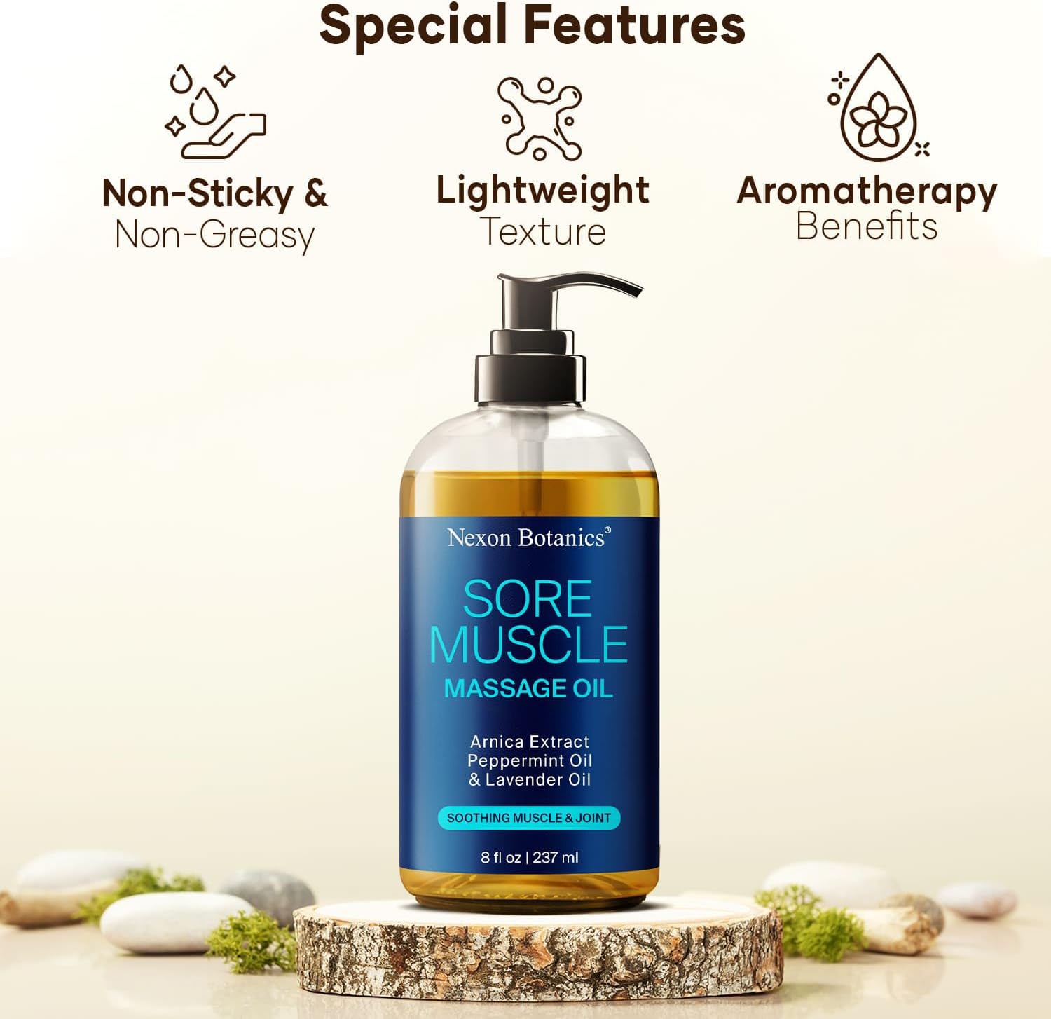 Sore Muscle Massage Oil for Massage Therapy & Gua Sha with Arnica 8 fl oz | Refreshing and Relaxing - Natural Oil Blend with Peppermint and Lavender Oil - Nexon Botanics - Image 7