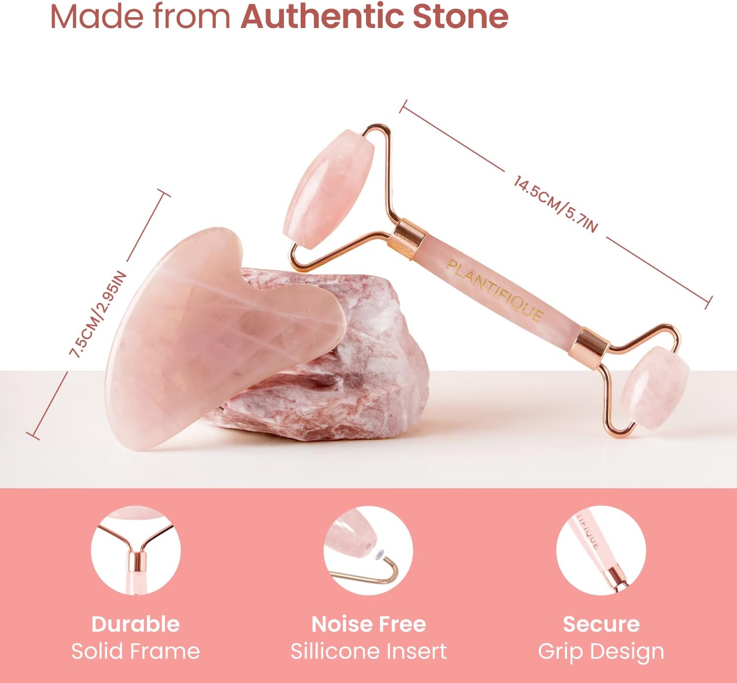 PLANTIFIQUE Rose Quartz Gua Sha & Face Roller Set, Certified Face Massager | Guasha Facial Tool & Roller for Lymphatic Drainage & Face Sculpting - Reduce Puffiness & Relieve Tension - Skin Care Gifts - Image 5