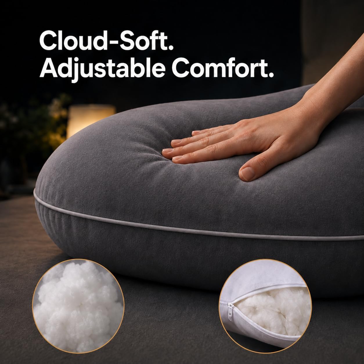 ALLOPERA U Shape Pregnancy Pillow - Full Body Maternity Pillow for Sleeping | Side Sleeper Support for Back, Belly, Hip & Leg, Pregnant Women, Removable & Washable Cover, Adjustable Fill, 57 Inch, Velvet - Image 6