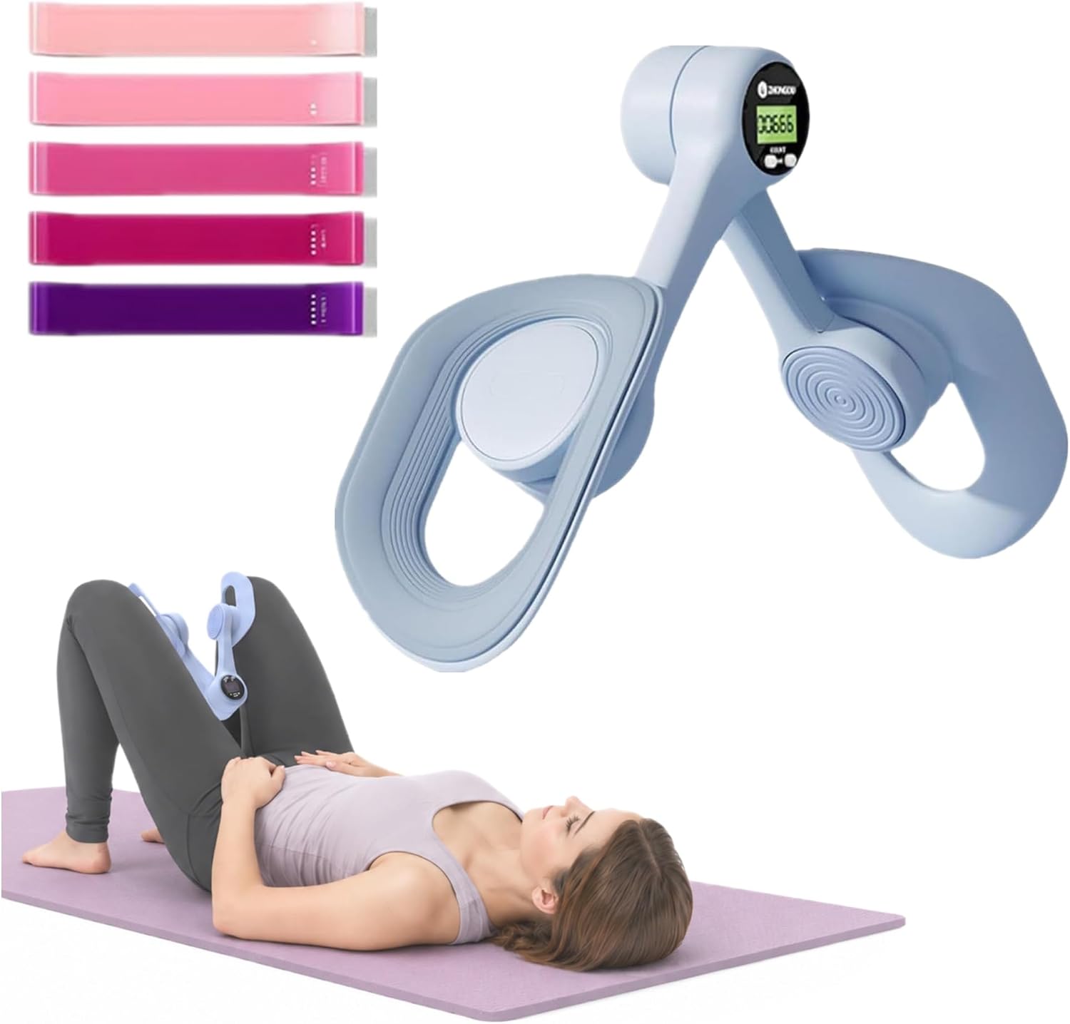 Pelvic Floor Trainer, Thigh & Hip Muscle Trainer for Women | 360° Rotatable Portable Inner Thigh Exerciser for Hip Leg Arm, Screen Display & TPE Non-Slip Enlarged Fitting Surface