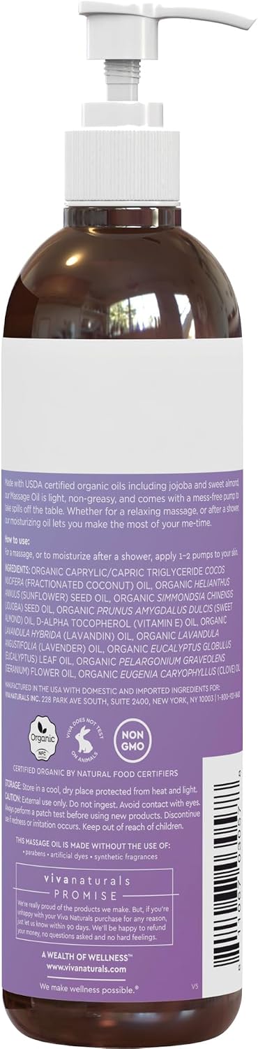 Viva Naturals Organic Massage Oil, Lavender Scented, 8 fl oz (237 mL) – Non-Greasy, Certified Organic Massage Therapy Oils - Image 9