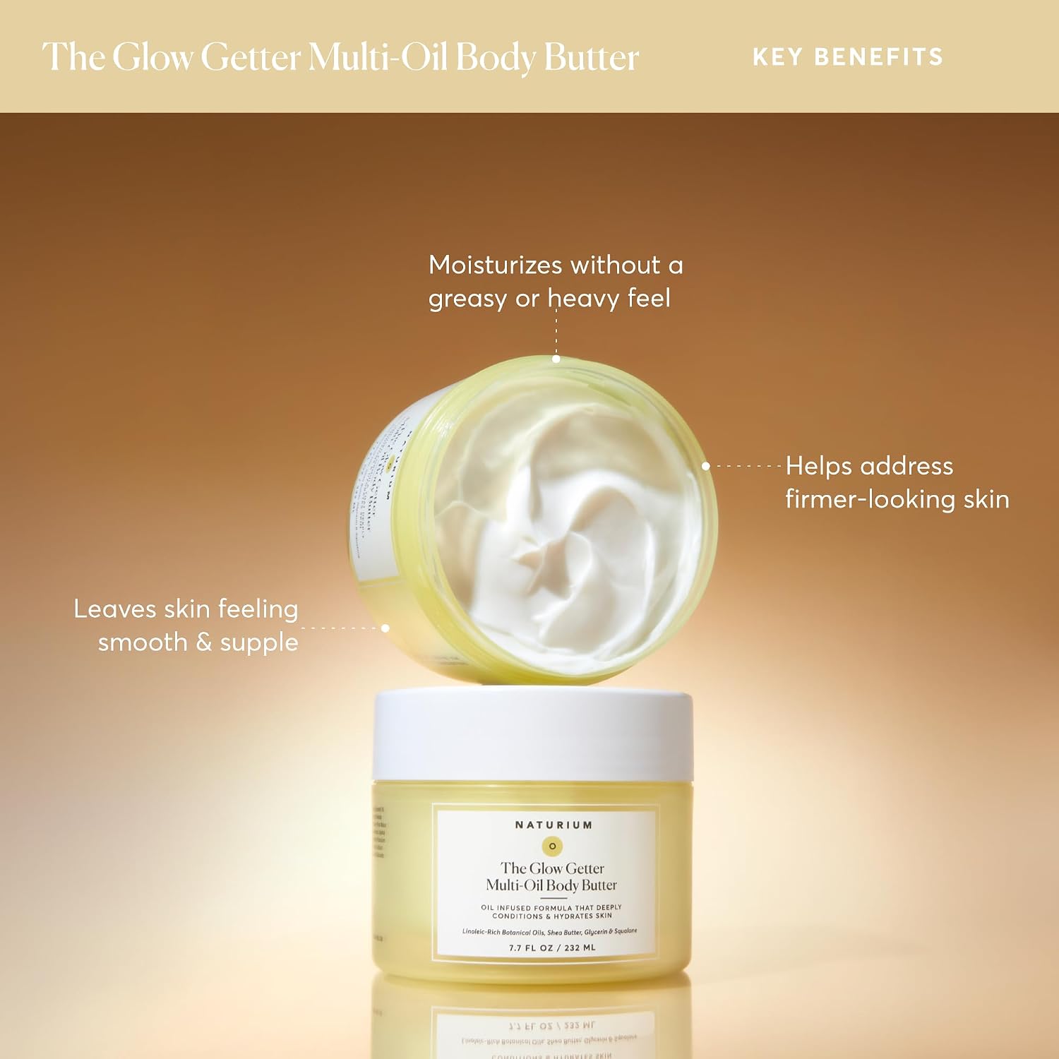 Naturium The Glow Getter Multi-Oil Body Butter, 7.7 fl oz | Nourishing Whipped Moisturizer, Oil Infused Formula with Shea Butter, Glycerin & Squalane, Deep Hydration for All Skin Types - Image 3