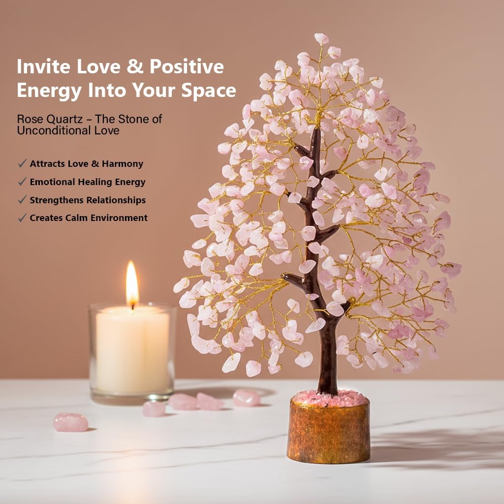 Crocon® Rose Quartz Crystal Tree of Life Love & Self-Care Healing Crystals | Positive Energy, Feng Shui Money Tree, Pink Home Room Decor, Birthday Gifts for Women, Mom, Sister, Girlfriend & Her - Image 5