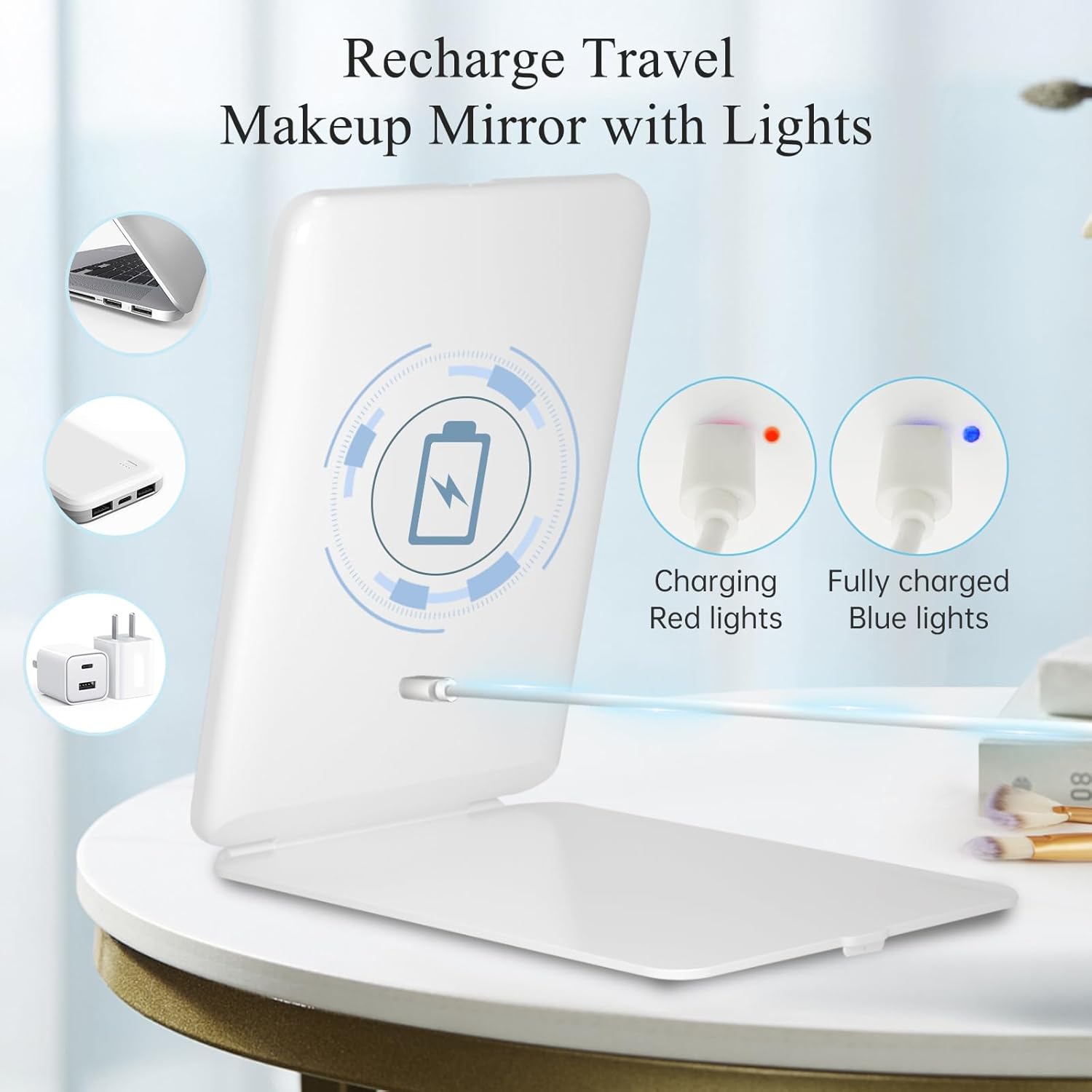 FUNTOUCH Rechargeable Travel Makeup Mirror with 72 Led Lights | Portable Lighted Beauty Mirror, 3 Color Lighting, Dimmable Touch Screen, Tabletop LED Folding Cosmetic Vanity Mirror - Image 2