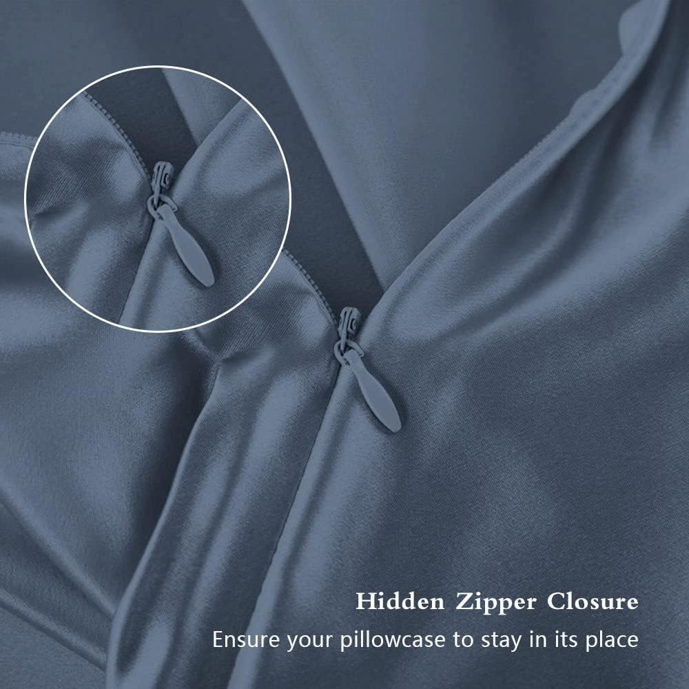 Silk Pillowcase for Hair and Skin, Mulberry Silk Pillow Cases Standard Size, Anti Acne Cooling Sleep Both Sides Natural Silk Satin Pillow Covers with Hidden Zipper, Gifts for Women Men, Ash Blue - Image 3