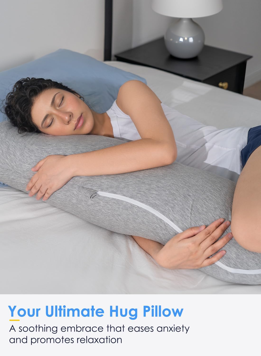 QUEEN ROSE Body Pillow for Side Sleepers, S Shaped Hug Pillow for Adults, Grey - Image 8