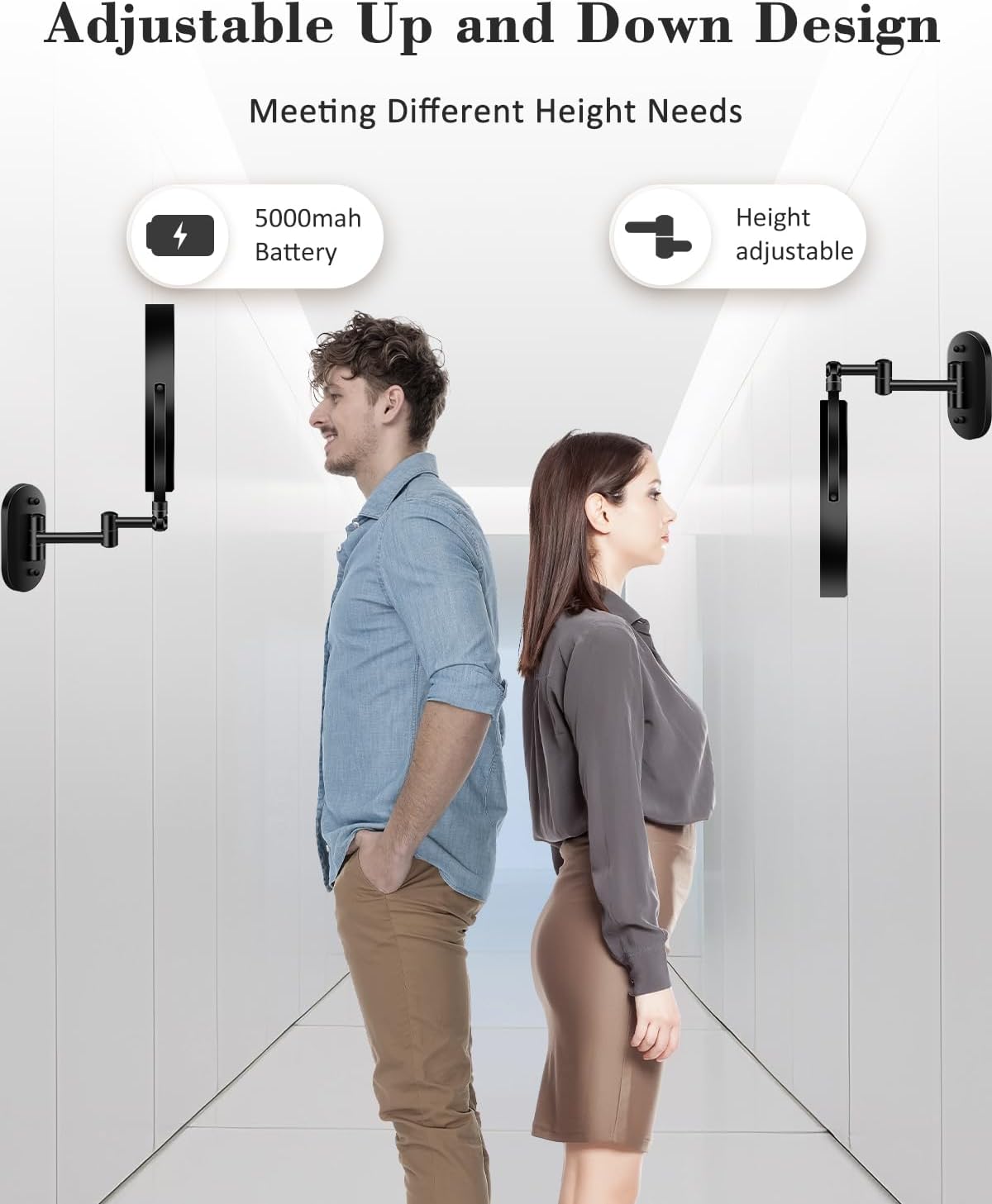 9'' 30X/1X Wall Mounted Height Adjustable Lighted Magnifying Makeup Mirror | 5000mAh Rechargeable Bathroom Mirror with 3 Color Modes Light, Extended Arm Space Saving for Apartment, Hotel, Rental House - Image 2