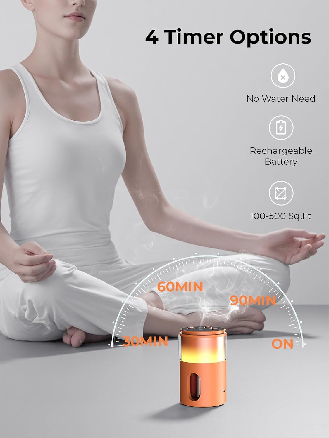 Waterless Essential Oil Diffuser: 𝟗-𝐂𝐨𝐥𝐨𝐫 𝐋𝐄𝐃 Orange | Portable Scent Diffuser - No Water No Heat For Pure Aroma - 48H Battery 3 Mist Levels & 4 Timers for Car Office - Image 4