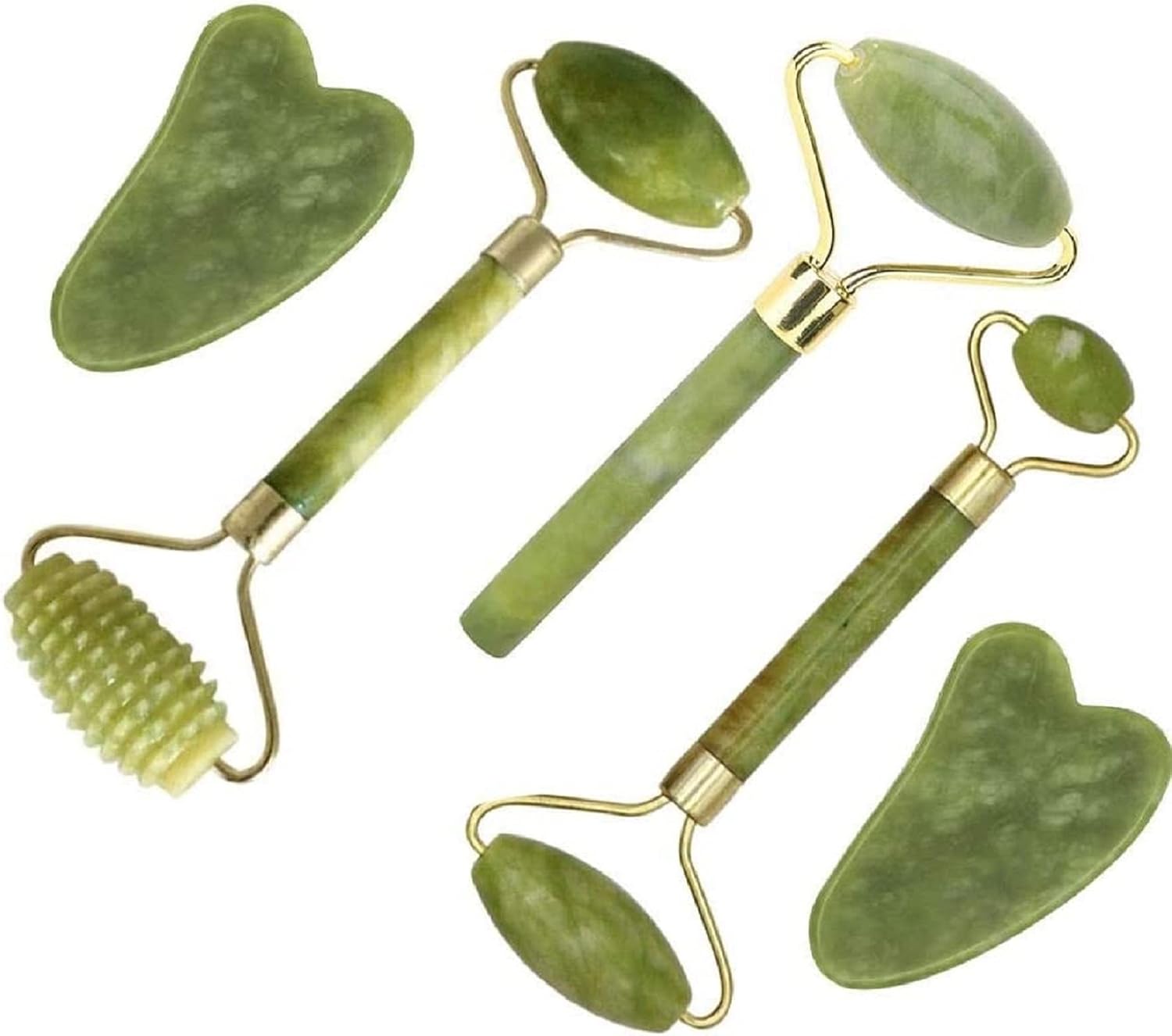 Jade Roller & Gua Sha Set 5 in 1 Facial Massager Tools - Jade Gua Sha Facial Massager Set with Roller for Face Sculpting & Skin Care | Jade Gua Sha Facial Massager Set with Roller for Face Sculpting & Skin Care