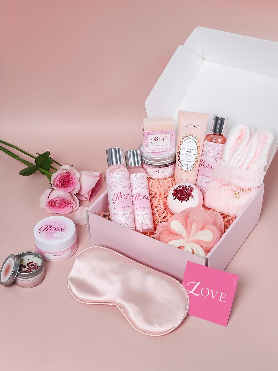 15Pcs Rose Spa Kit Bath Sets for Women Gift Birthday Gift Set for Women | Relaxing Home Spa Gift Kit for Mom Wife Girlfriend, Lotions Set, Body Care, Rose Extract and Vitamin E, Handmade Soaps - Image 6