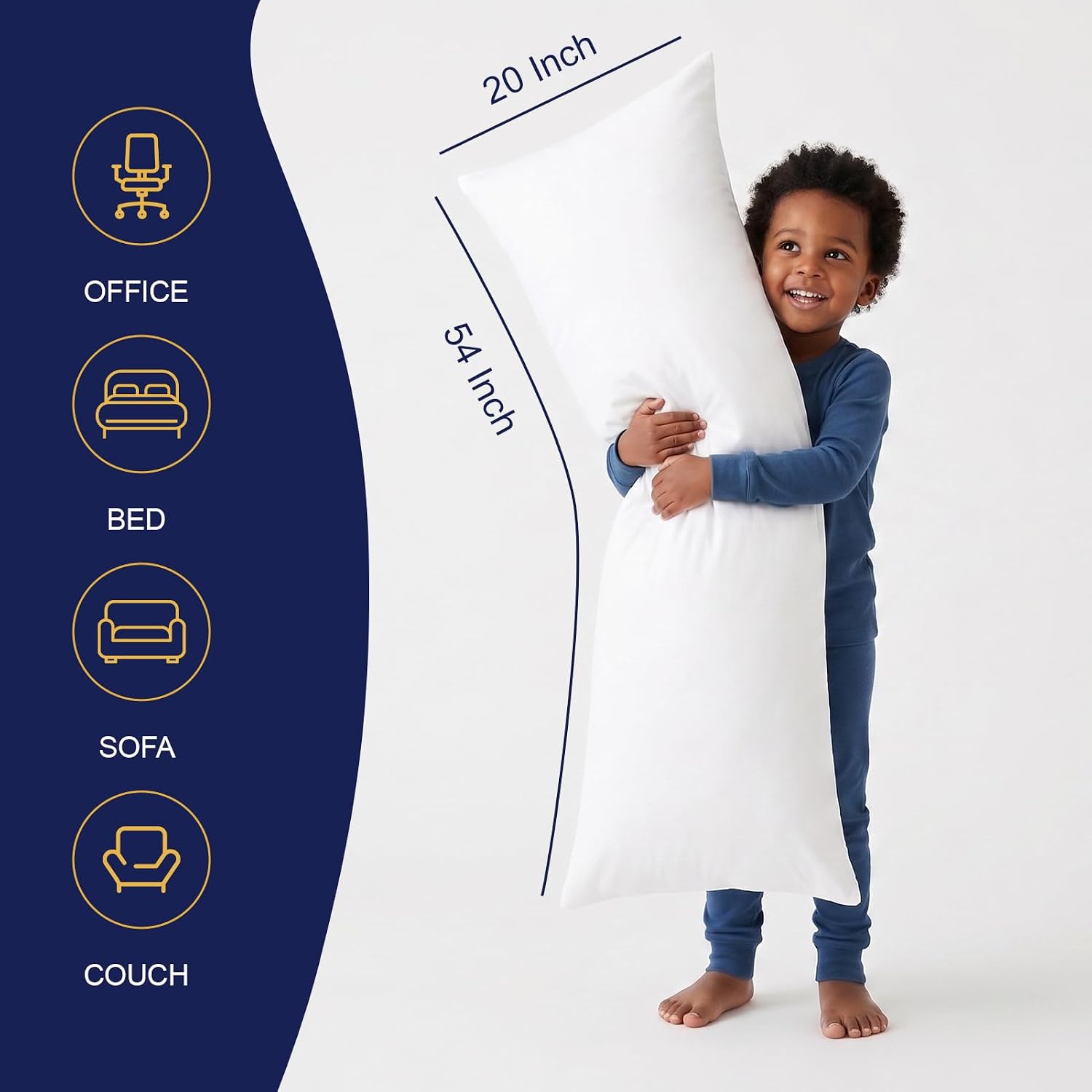 DOWNCOOL Large Body Pillow Insert- Breathable Full Body Pillow for Side Sleeper - Soft Long Bed Pillow for Adults - 20 x 54 inch (White) - Image 2