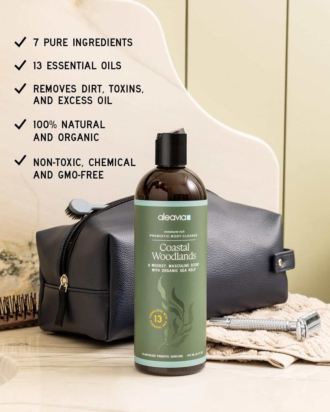 Aleavia Coastal Woodlands Mens Body Cleanse – Organic & All-Natural Prebiotic Body Wash for Men, Woodsy Notes Scented with 13 Essential Oils, – Nourish Your Skin Microbiome – 16 Oz. - Image 3