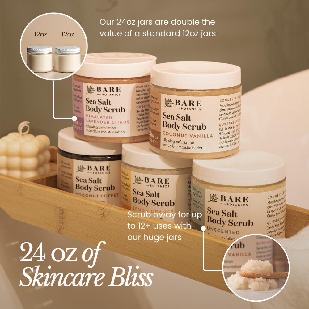 Bare Botanics Coconut Coffee Body Scrub 24oz | Made in Madison, WI | All Natural Sea Salt Exfoliator w/ Skin Loving Moisturizers | Vegan & Cruelty Free | Gift Ready Packaging w/ a Cute Wooden Spoon | All Natural, Non Toxic, Vegan and Cruelty Free | Handpoured in Madison, WI | Ready to Gift | Comes with Cute Wooden Spoon - Image 4