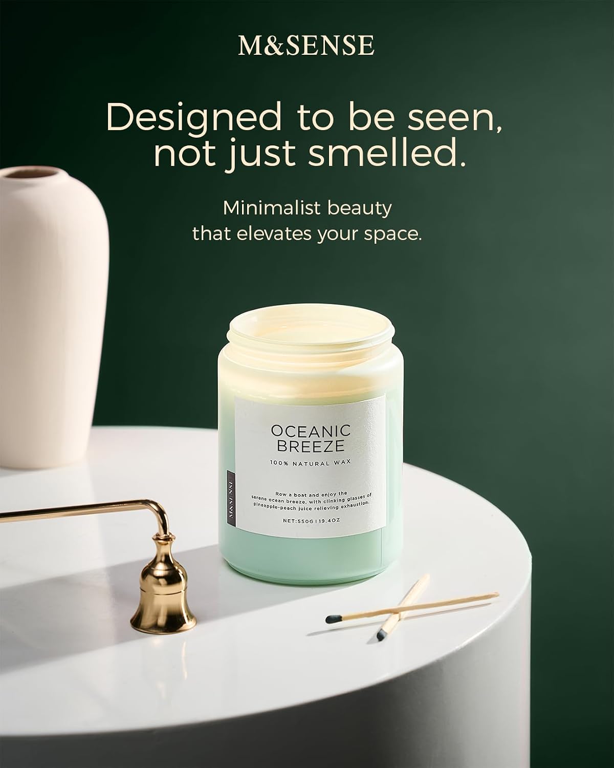 M&SENSE Candle Oceanic Breeze Home Scented, 19.4oz 110H Natural Soy Wax | Organic Non Toxic, Long Lasting, 2 Wick Pineapple & Mango Fresh Scent for Stress Relief, Aromatherapy Gifts for Women/Men - Image 4
