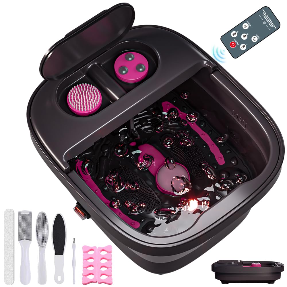 Collapsible Foot Bath, Foot Spa Bath Massager with Heat | Pedicure Foot Spa with Remote, Temp Control, Bubble, 3 Pedicure Attachments, Foot Soaking Tub for Stress Relief