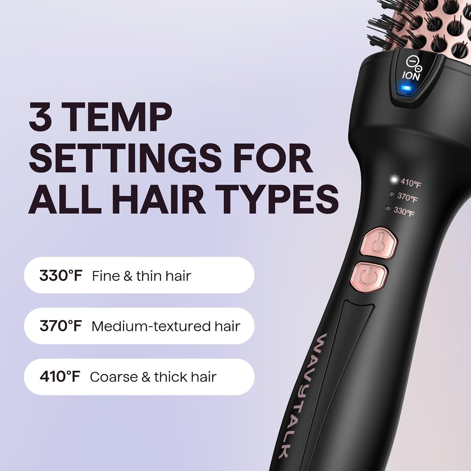 Wavytalk Thermal Brush Blowout Express 1.5" Ionic Heat Round Brush | Creates Smooth Shiny Blowout Look, Salon Blowouts, 3 Temp Settings Dual Voltage, Easy to Use Reduces Frizz, Rose Gold - Image 8