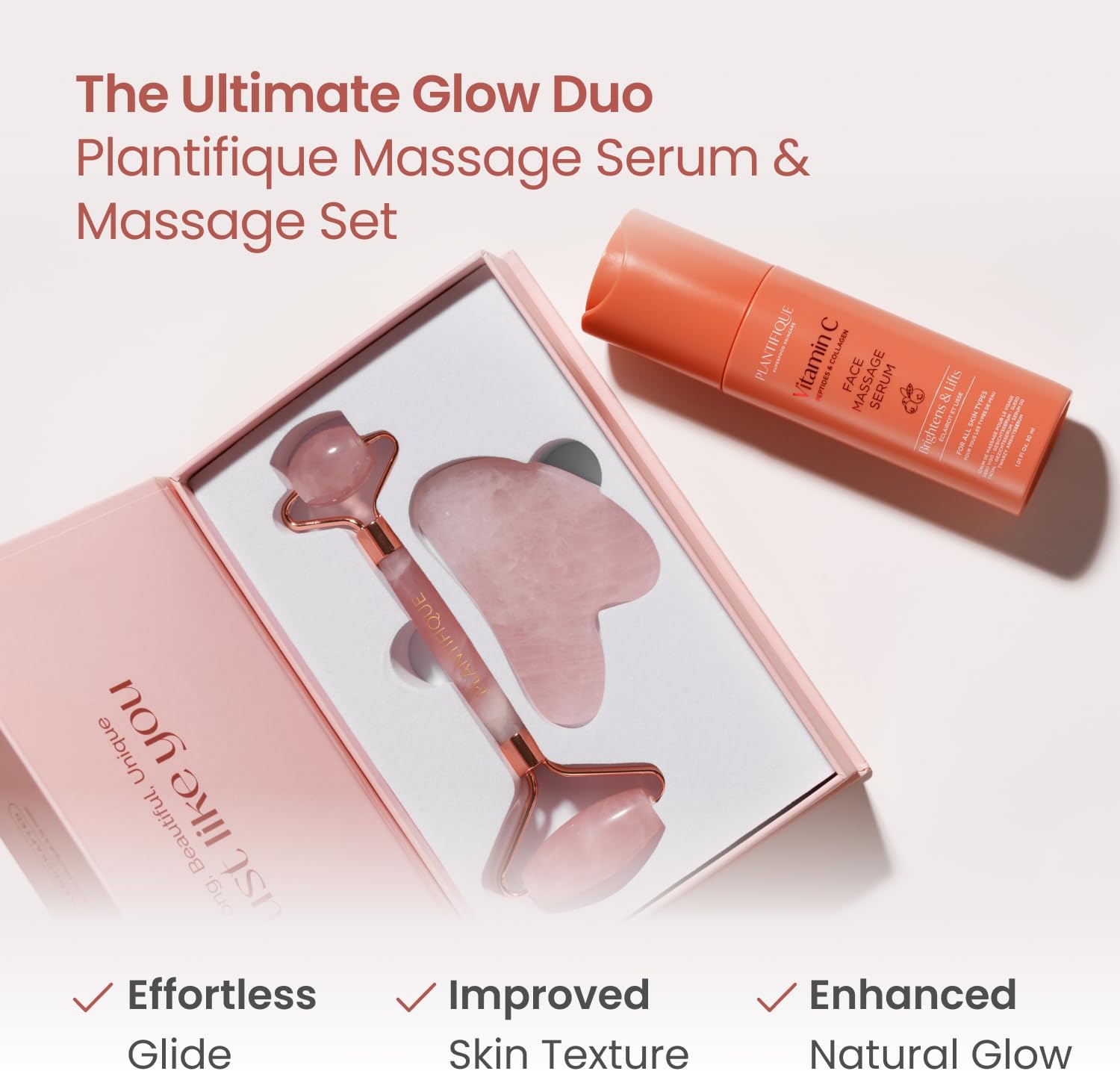 PLANTIFIQUE Rose Quartz Gua Sha & Face Roller Set, Certified Face Massager | Guasha Facial Tool & Roller for Lymphatic Drainage & Face Sculpting - Reduce Puffiness & Relieve Tension - Skin Care Gifts - Image 3