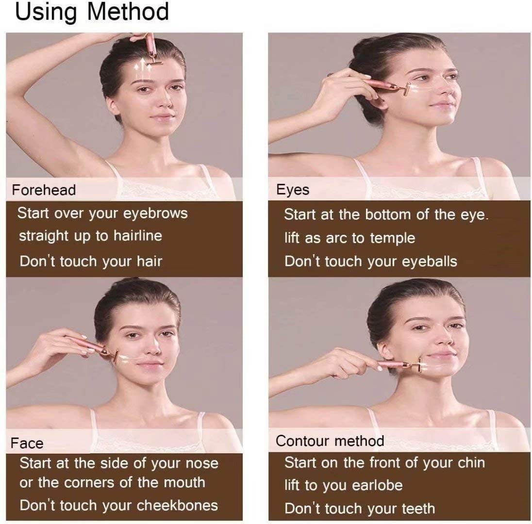 Beauty Bar 24k Golden Pulse Facial Massager, GOODYBUY T-Shape Electric Sign Face Massage Tools for Sensitive Skin Face Pull Tight Firming Lift - Image 6