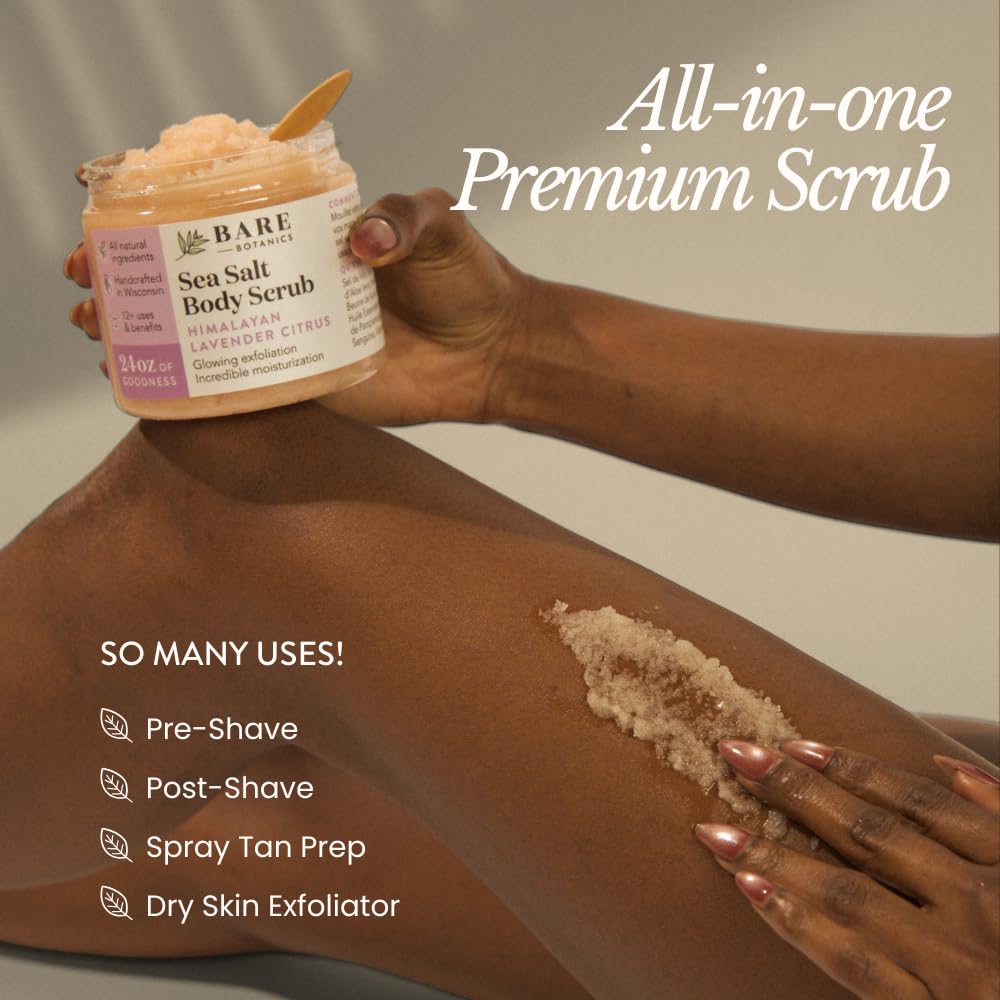 Bare Botanics Coconut Coffee Body Scrub 24oz | Made in Madison, WI | All Natural Sea Salt Exfoliator w/ Skin Loving Moisturizers | Vegan & Cruelty Free | Gift Ready Packaging w/ a Cute Wooden Spoon | All Natural, Non Toxic, Vegan and Cruelty Free | Handpoured in Madison, WI | Ready to Gift | Comes with Cute Wooden Spoon - Image 3