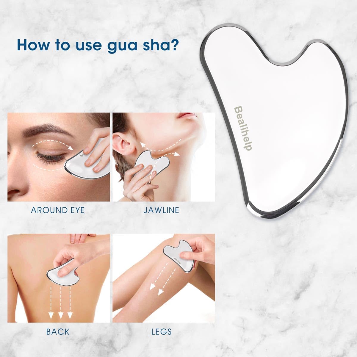 Bealihelp Face Roller and Gua Sha, Stainless Steel Facial Roller and Guasha Tool for Face, Skin Care Roller for Wrinkles and Lifting, Improve Puffiness, Metal Face Massager for Eyes, Neck Tighten - Image 5