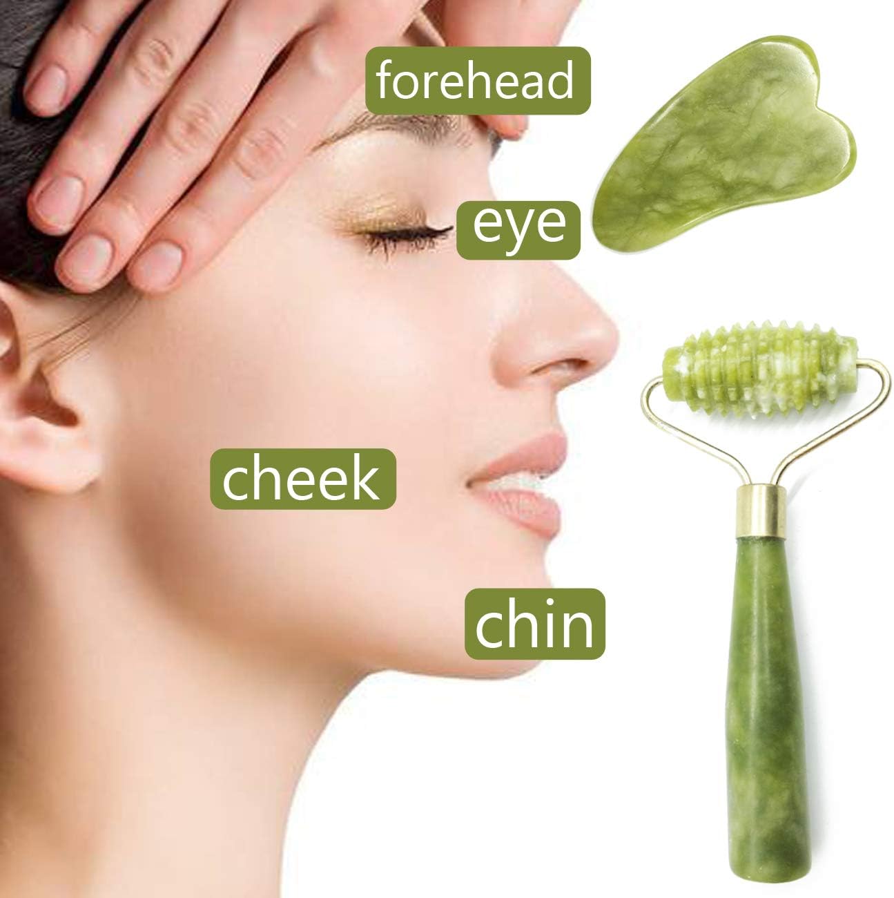 TIHOOD 6PCS Massage Tools Kits, 4 PCS Jade Roller Facial Ridged Roller Kits Skin Roller with 2 Pieces Scraping Massage Tools Anti Aging and Wrinkles for Face, Eye, Neck, Body for Lymphatic Massage - Image 2