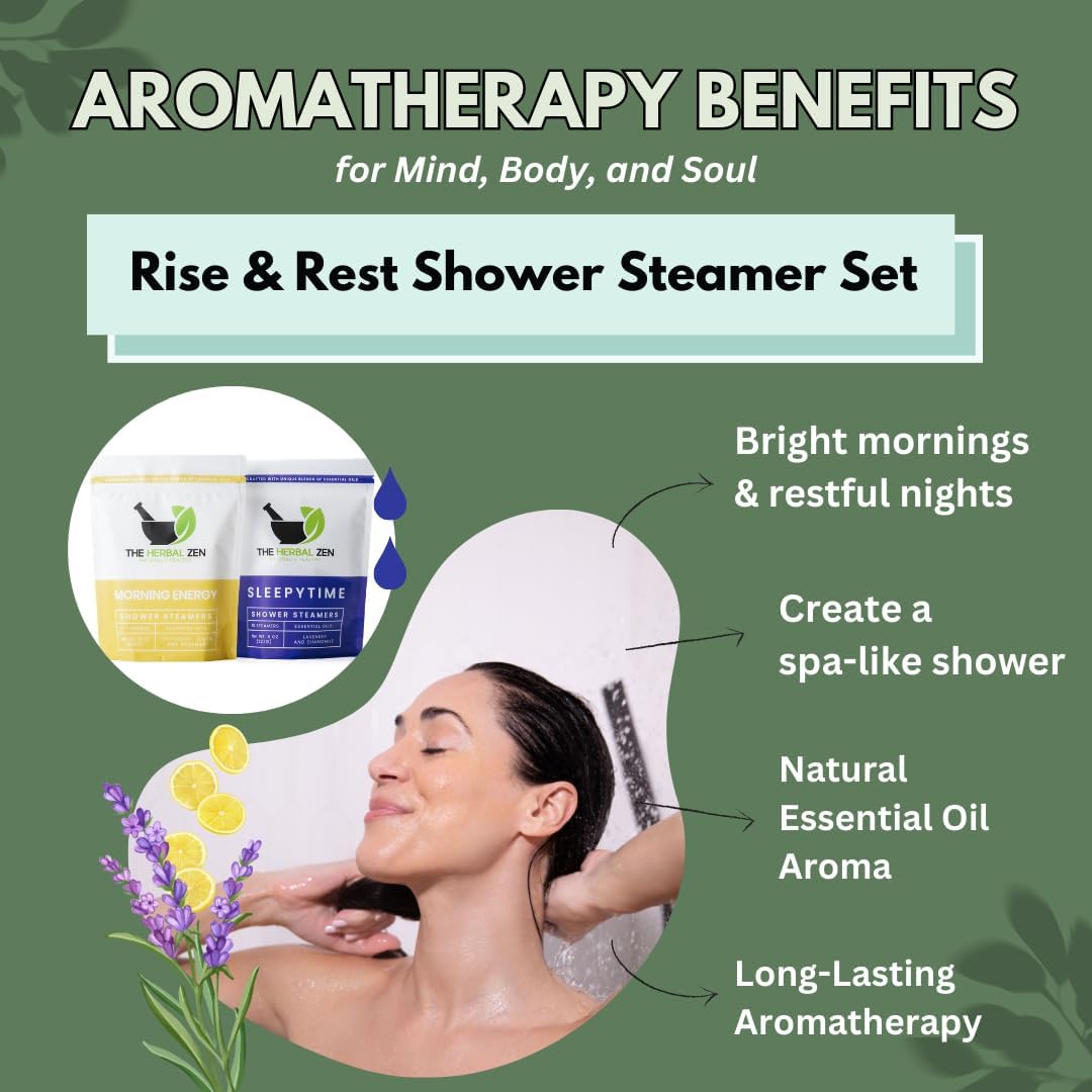 The Herbal Zen Shower Steamers Aromatherapy Gift for Women & Men - 20 Ct | Morning Energy + Sleepytime Combo | Soothing Shower Bomb Tablets | Natural Essential Oils for Energy & Relaxation | USA Made - Image 3