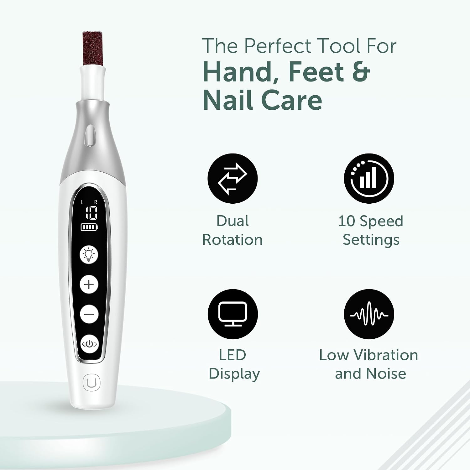 PediLux Pro Professional Manicure Pedicure Kit, Cordless Electric Nail File Drill Set, Thick Toenail Grinder, Toe Nail Dremel Tools, Filer, Buffer, Sander, Remove Cuticles, Callus for Men & Women - Image 4