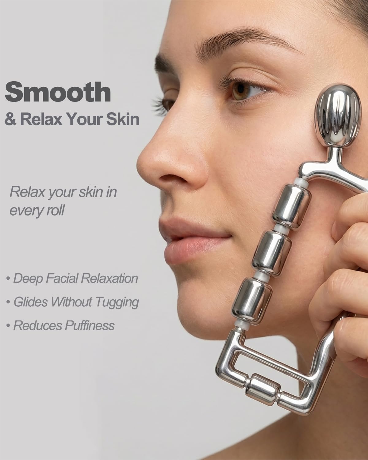 Yeamon 3-in-1 Face Roller for Skin Care, Facial Massager with Cooling Metal, Under Eye Roller for Puffiness, Jawline & Cheek Massage Tool, Gua Sha Set for Women - Image 4