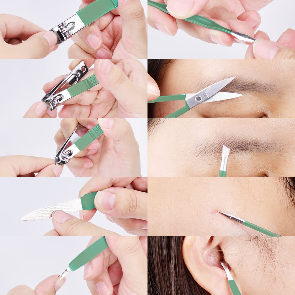 HANTEKAS Manicure Set 10 in 1 Stainless Steel, Nail Clippers Scissors Pedicure Tools Kit - Portable Travel Grooming Kit for Men and Women with Leather Case (Jade Green) - Image 4