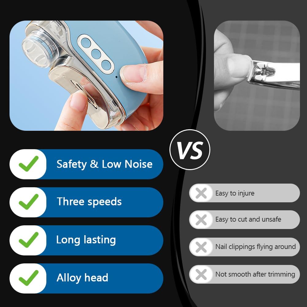2026 New Electric Nail Clippers 2.0, 4 in 1 Electric Nail Trimmer and Polisher with Quick-Dry Light, Dual Grinding Heads with 2 Speeds, Low Noise Rechargeable Manicure Kit for Adults Seniors (Grey) - Image 5