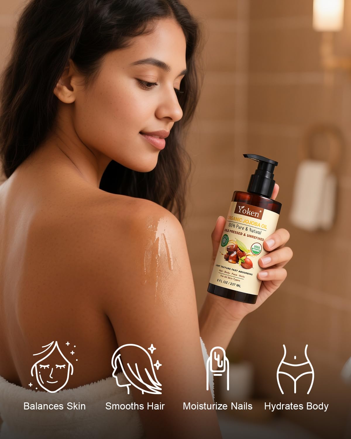 Yoken Organic Jojoba Oil 8oz, USDA Certified Pure for Hair, Skin Care | Gua Sha Oil Cold Pressed 8 Fl Oz 100 Pure Natural Unrefined Hexane Free For Face Hair Skin Massage DIY - Image 6