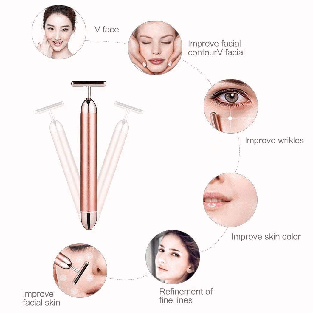 Beauty Bar 24k Golden Pulse Facial Massager, GOODYBUY T-Shape Electric Sign Face Massage Tools for Sensitive Skin Face Pull Tight Firming Lift - Image 5